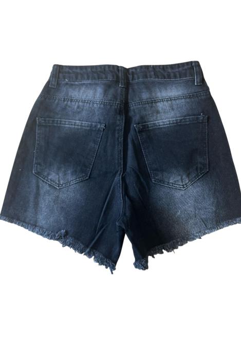 Blugi scurti damă negri cu talie înaltă – franjuri, croială lejeră,Engros